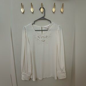 Lauren Conrad White Long Sleeve Blouse, Sz L